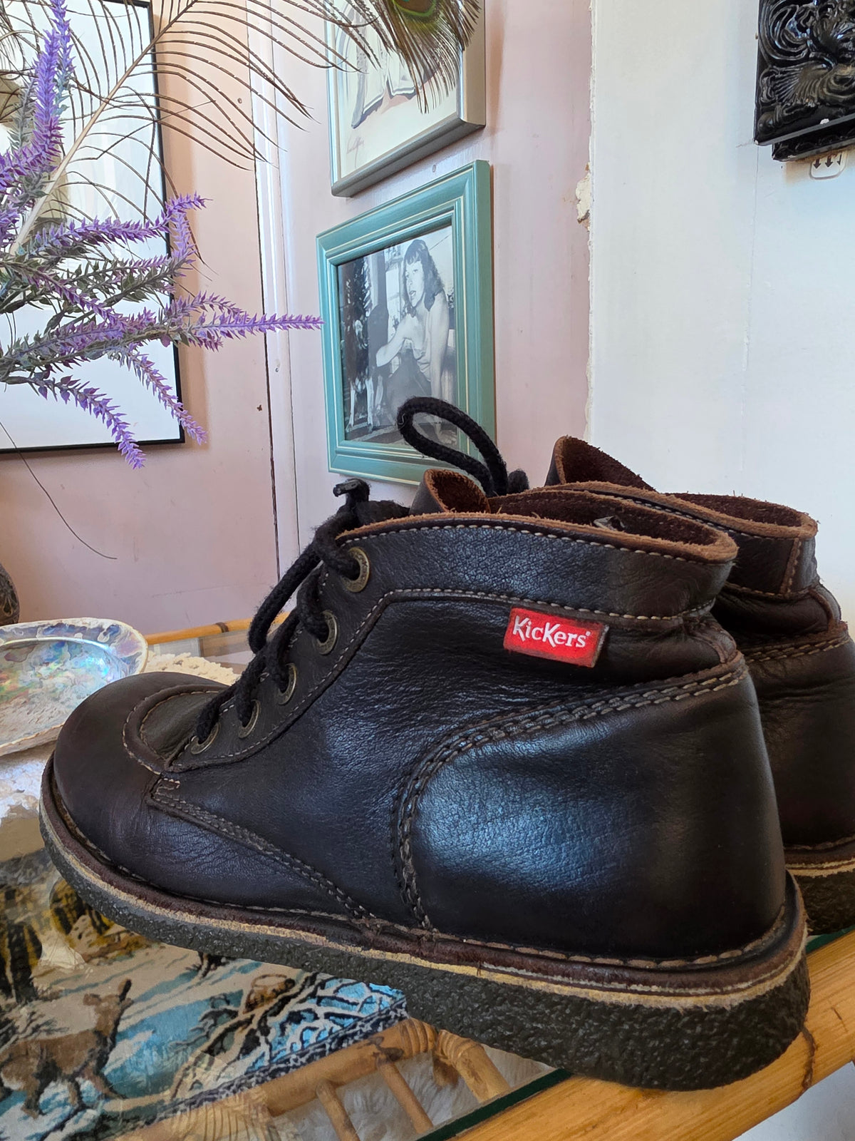 Vintage 1990s Kickers Leather Brown Classic Kick Hi Ankle Shoes - Size 8