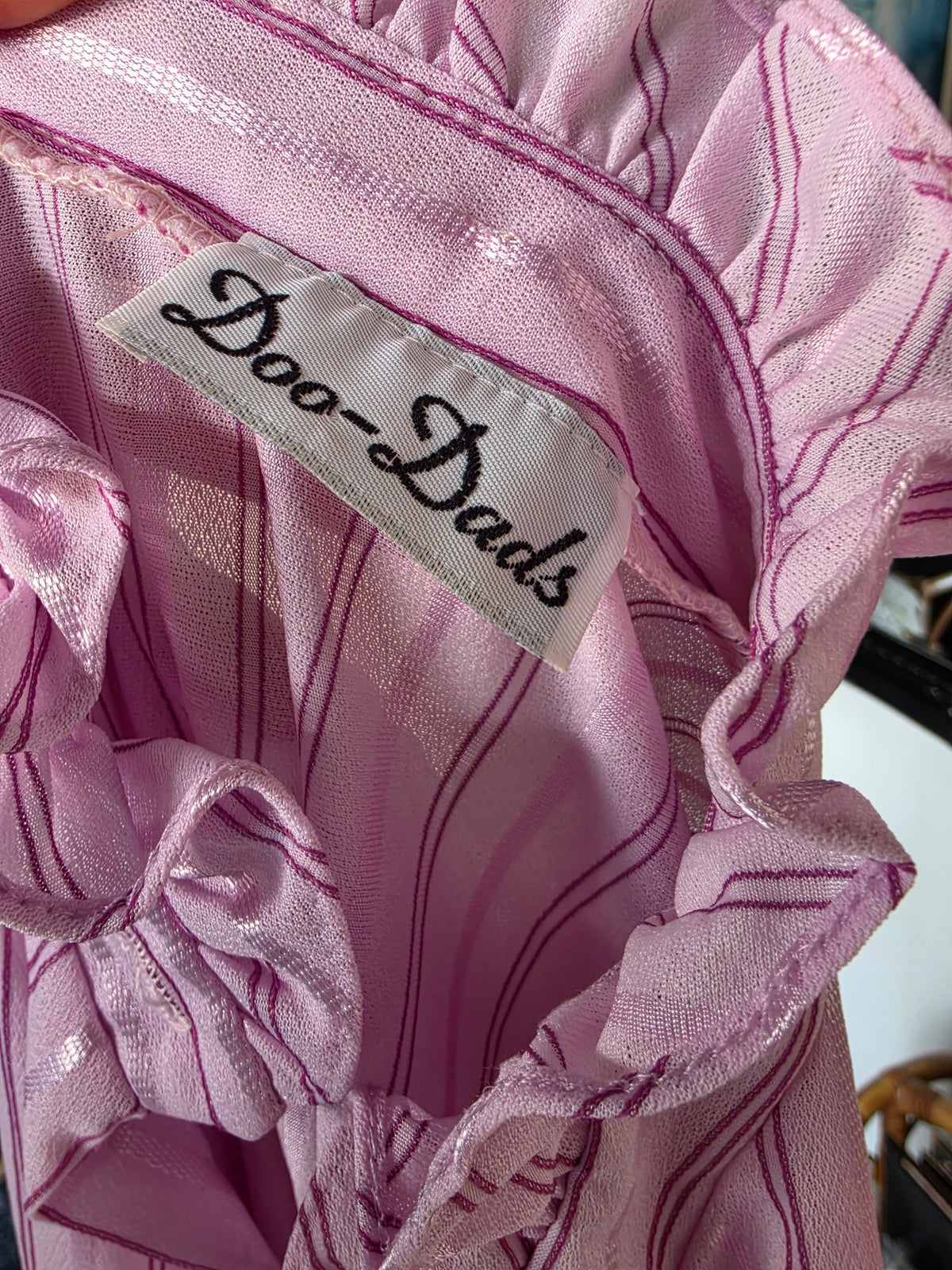 Vintage 1970s Doo-Dads Powder Pink Candy Stripe Dress - size 6-8