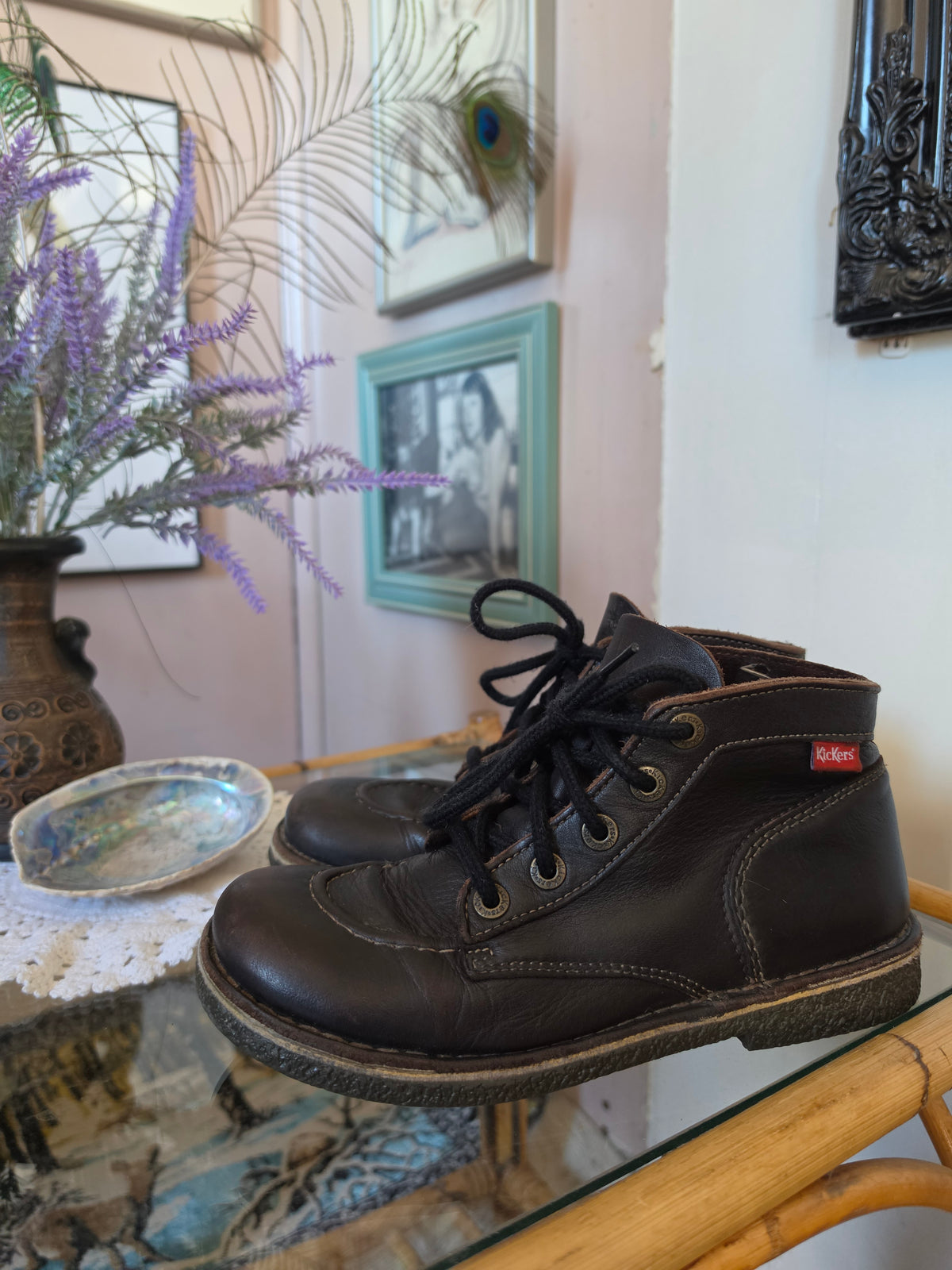 Vintage 1990s Kickers Leather Brown Classic Kick Hi Ankle Shoes - Size 8