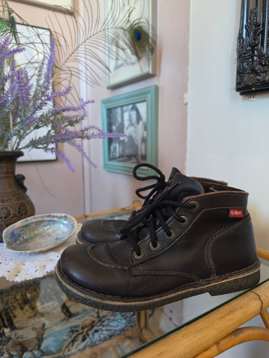 Vintage 1990s Kickers Leather Brown Classic Kick Hi Ankle Shoes - Size 8