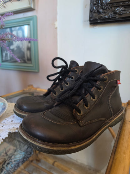 Vintage 1990s Kickers Leather Brown Classic Kick Hi Ankle Shoes - Size 8