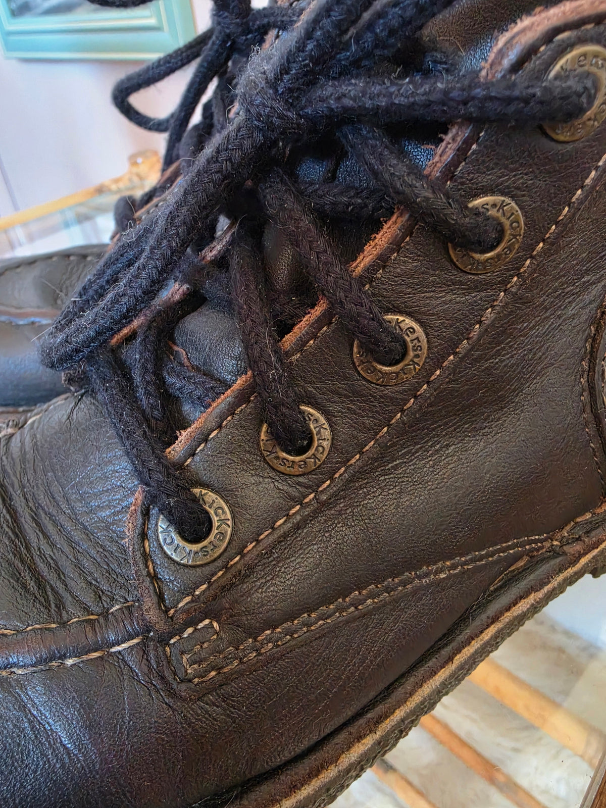 Vintage 1990s Kickers Leather Brown Classic Kick Hi Ankle Shoes - Size 8