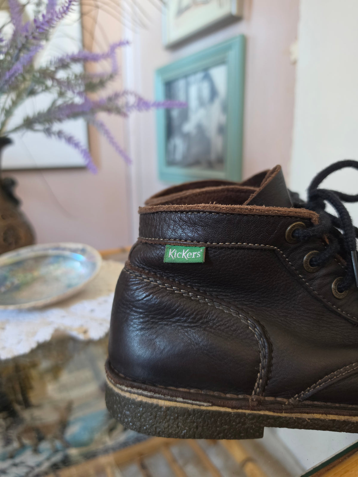Vintage 1990s Kickers Leather Brown Classic Kick Hi Ankle Shoes - Size 8
