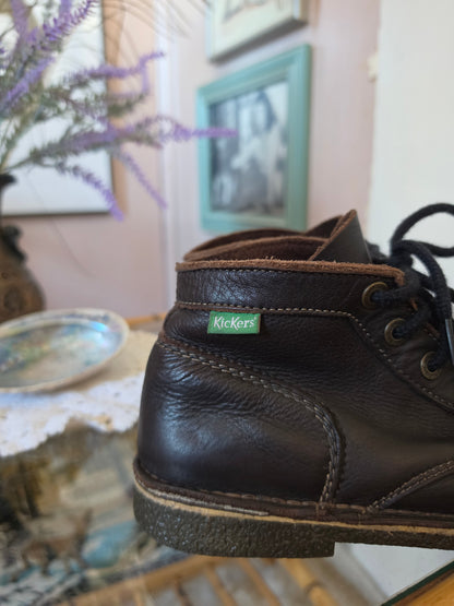 Vintage 1990s Kickers Leather Brown Classic Kick Hi Ankle Shoes - Size 8