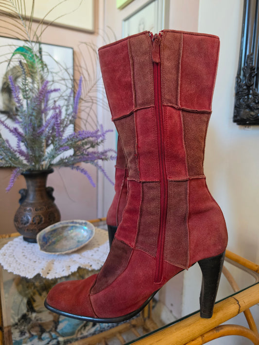 Vintage circa 1990s Me Too Patchwork Suede High Boots - Size 8.5 - 9
