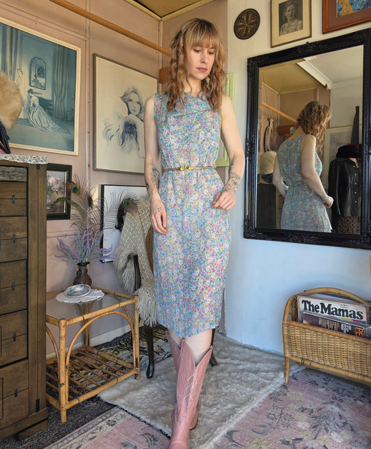 Vintage 1990s Harry C Multicolour Floral Sheer Midi Dress - size 8-10
