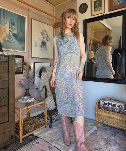 Vintage 1990s Harry C Multicolour Floral Sheer Midi Dress - size 8-10