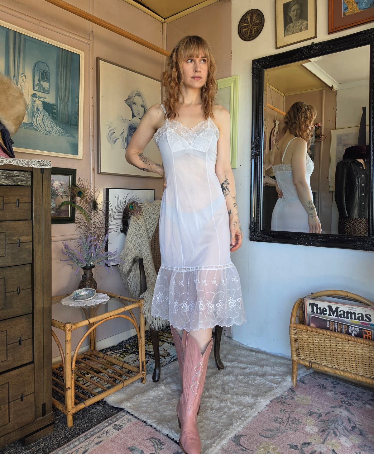 Vintage 1960s Mimosa Lingerie Romantic Coquette Cream Floral Lace Nightie - 8-10