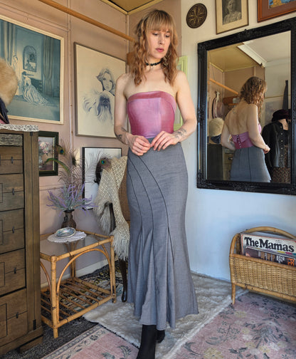 Vintage Y2K Staxs Drop Waist Pleated Midi Skirt with Asymmetrical Piping - size 8