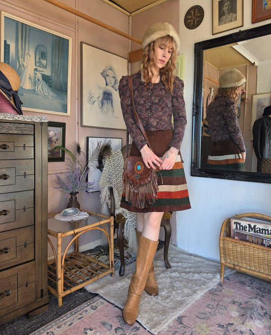 Vintage 1970s Wapiti Handcrafts Patchwork Suede Skirt - size 6