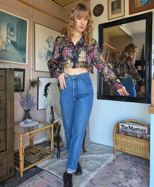 Vintage 1990s Millers Classic Wear Sheer Floral Cropped Top - size 16