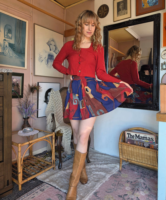 Vintage 1980s West & Webb New Romantic Blood Orange Button Down - size 6-8