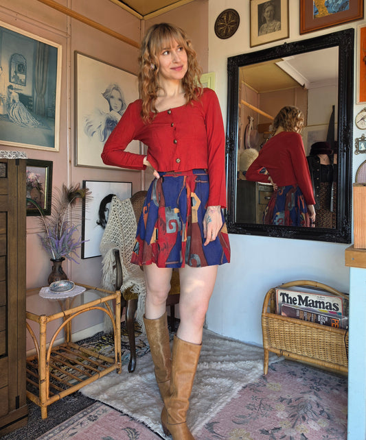 Vintage 1980s West & Webb New Romantic Blood Orange Button Down - size 6-8