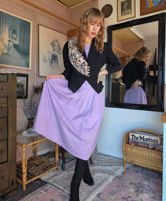 Vintage 1980s ARC Sydney Black Jacket with Floral & Fringe Sash - size 8-12