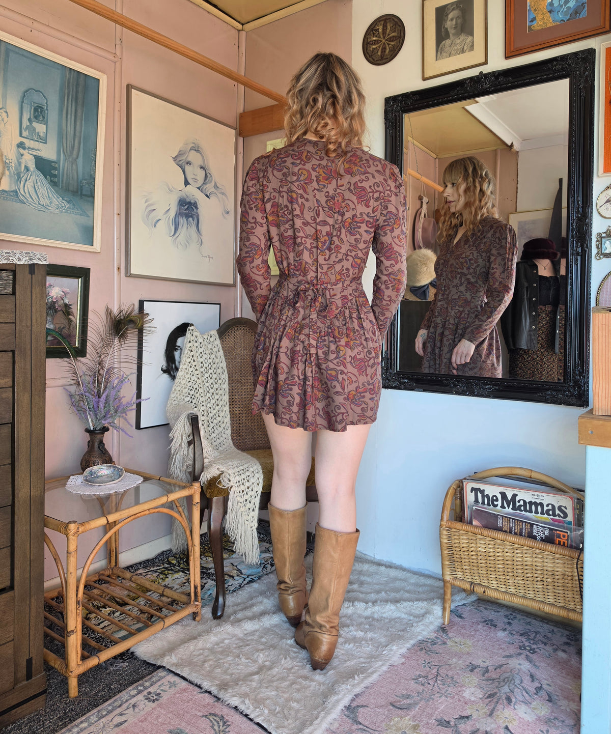 Vintage 1980s Kim London Paisley Drop-Waist Mini Dress - size 6-8