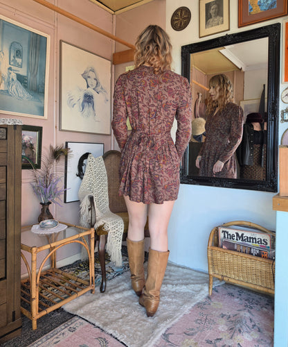 Vintage 1980s Kim London Paisley Drop-Waist Mini Dress - size 6-8