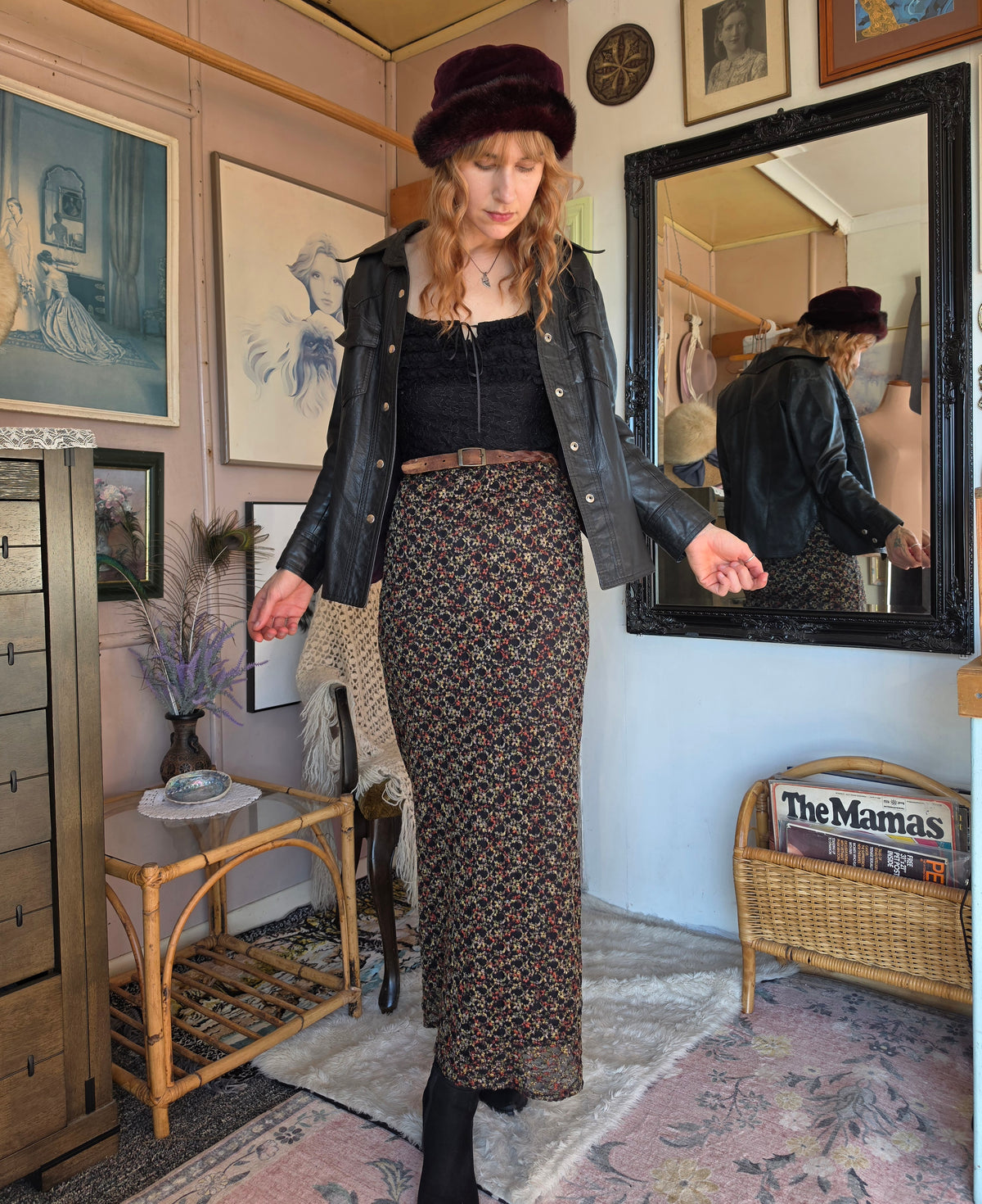 Vintage 1990s Zardi Boho Embroidered Floral Mesh Midi Skirt - 8-10