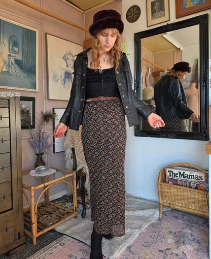 Vintage 1990s Zardi Boho Embroidered Floral Mesh Midi Skirt - 8-10