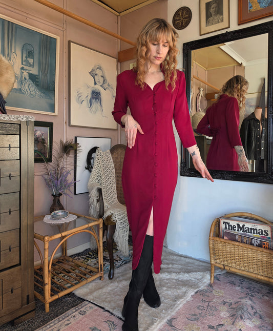Vintage circa 1990s Staxs Scarlet Corset Wiggle Midi Dress - size 8