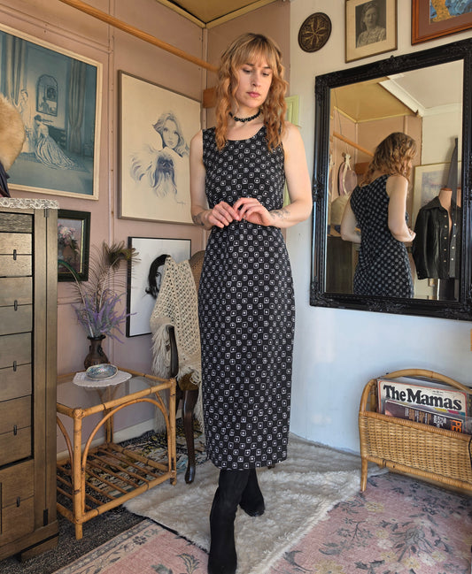 Vintage 1990s Joanna Morgan Minimalist Floral Print Midi Dress - size 6-8
