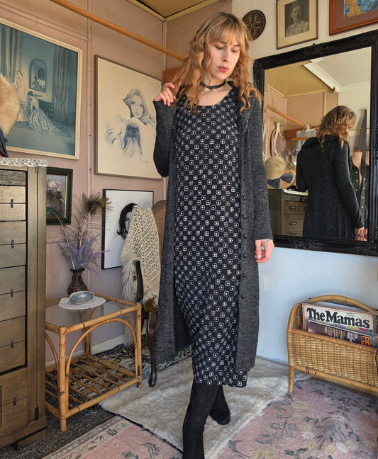 Vintage 1990s Joanna Morgan Minimalist Floral Print Midi Dress - size 6-8