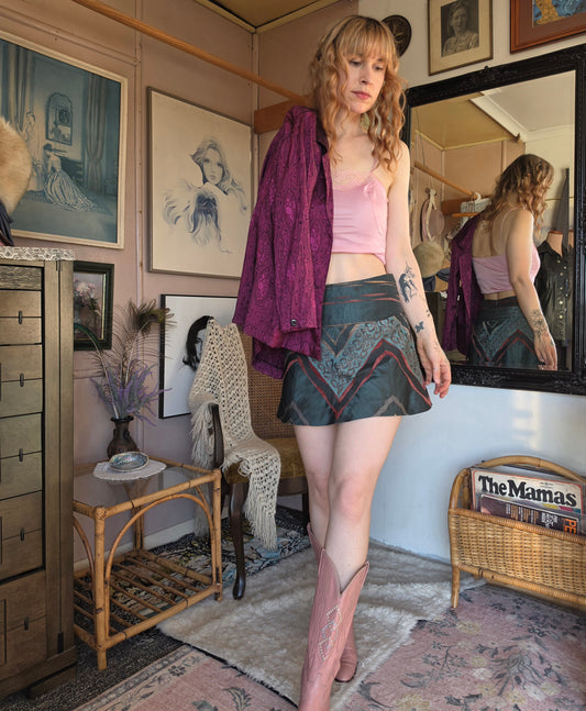 Vintage Y2K Merric Geometric Tapestry Print Mini Skirt - size 8
