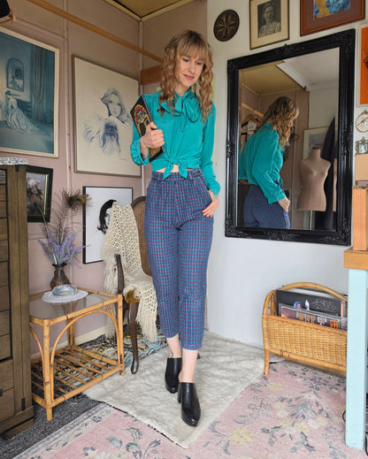 Vintage 1980s Sasson High Rise Checkered Print Cropped Mom Jeans - size 8-9