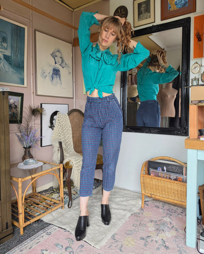 Vintage 1980s Sasson High Rise Checkered Print Cropped Mom Jeans - size 8-9