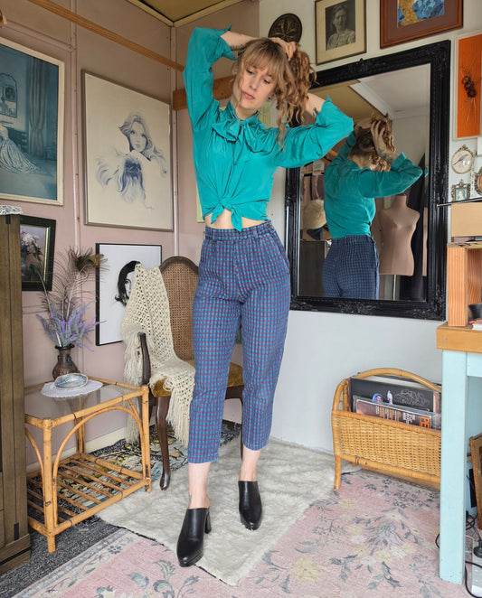 Vintage 1980s Sasson High Rise Checkered Print Cropped Mom Jeans - size 8-9