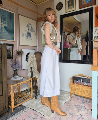Vintage circa Y2K SOGGO Bohemian Shaggy Gilet Vest with Sequin & Beaded Applique - size 6-8