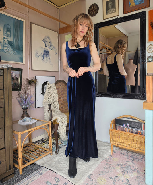 Vintage circa Y2K Glassons Dark Blueberry Velvet Maxi Dress - 8-10