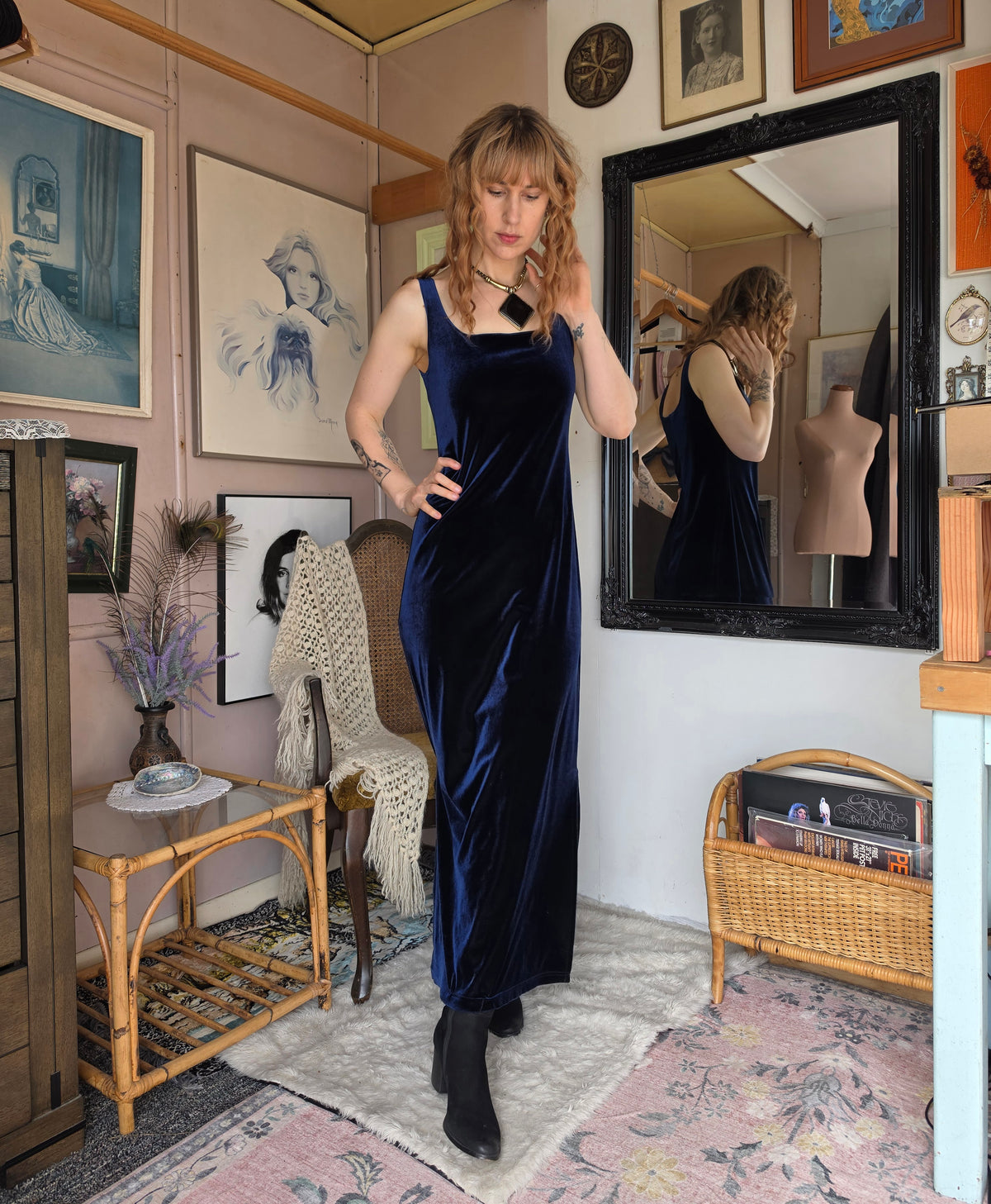 Vintage circa Y2K Glassons Dark Blueberry Velvet Maxi Dress - 8-10