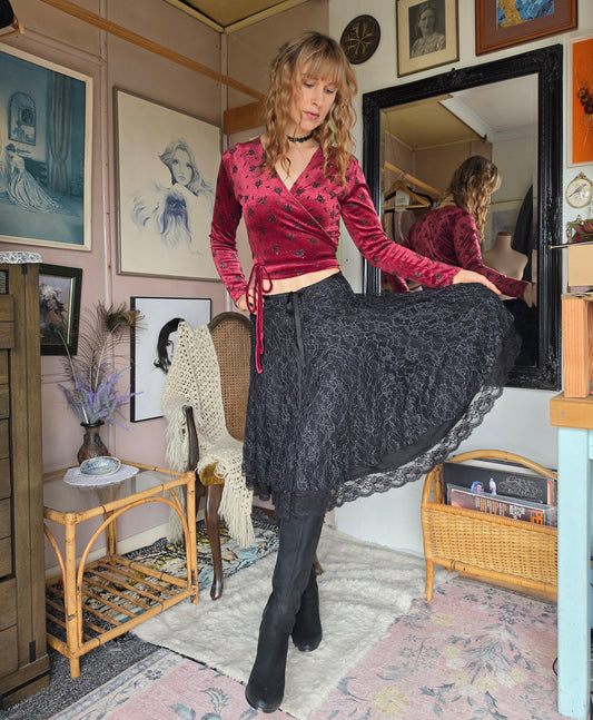 Vintage Y2K Millers Floral Whimsigoth Net Midi Skirt - 6-8