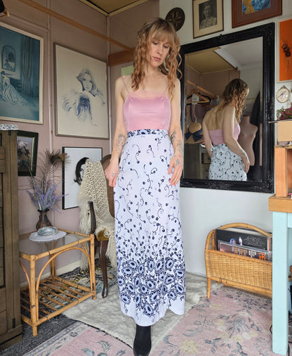 Vintage circa 1970s Fifi Sydney Bohemian Pansy & Sunflower A-Line Maxi Skirt - 6-8