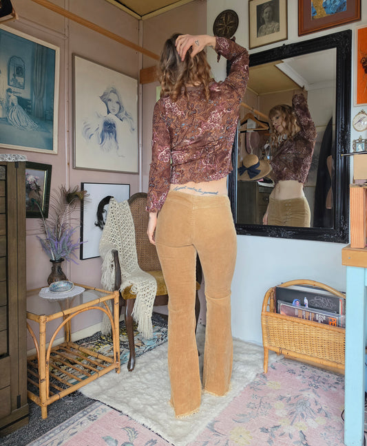 Vintage Y2K Garage Fawn Brown Corduroy Dome Low-Rise Flare Pants - size 6-8
