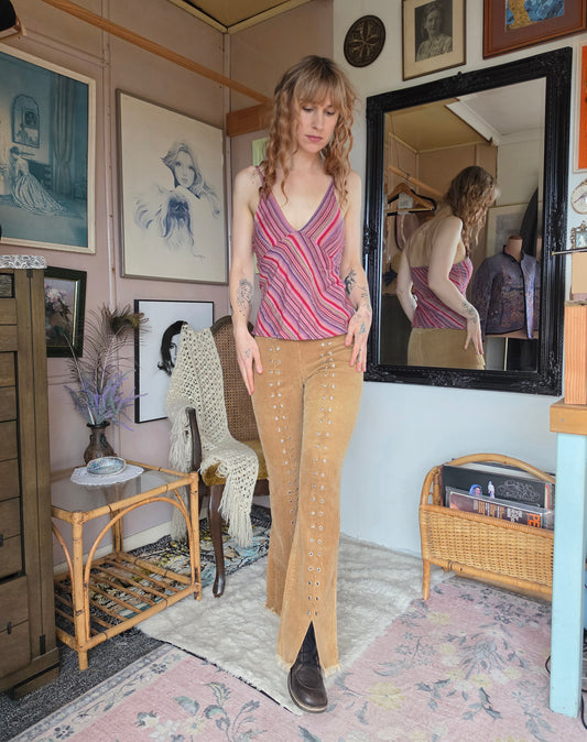 Vintage circa Y2K Creative Touch Dusky Rose Asymmetrical Stripe Singlet Top - size 6-8
