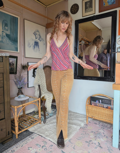 Vintage circa Y2K Creative Touch Dusky Rose Asymmetrical Stripe Singlet Top - size 6-8