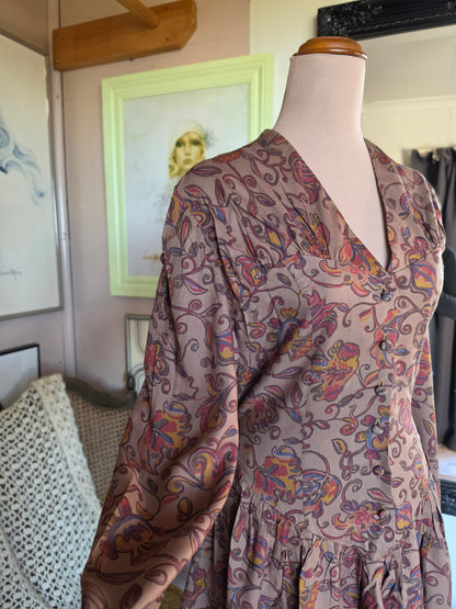 Vintage 1980s Kim London Paisley Drop-Waist Mini Dress - size 6-8
