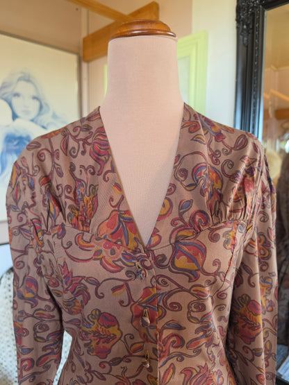 Vintage 1980s Kim London Paisley Drop-Waist Mini Dress - size 6-8