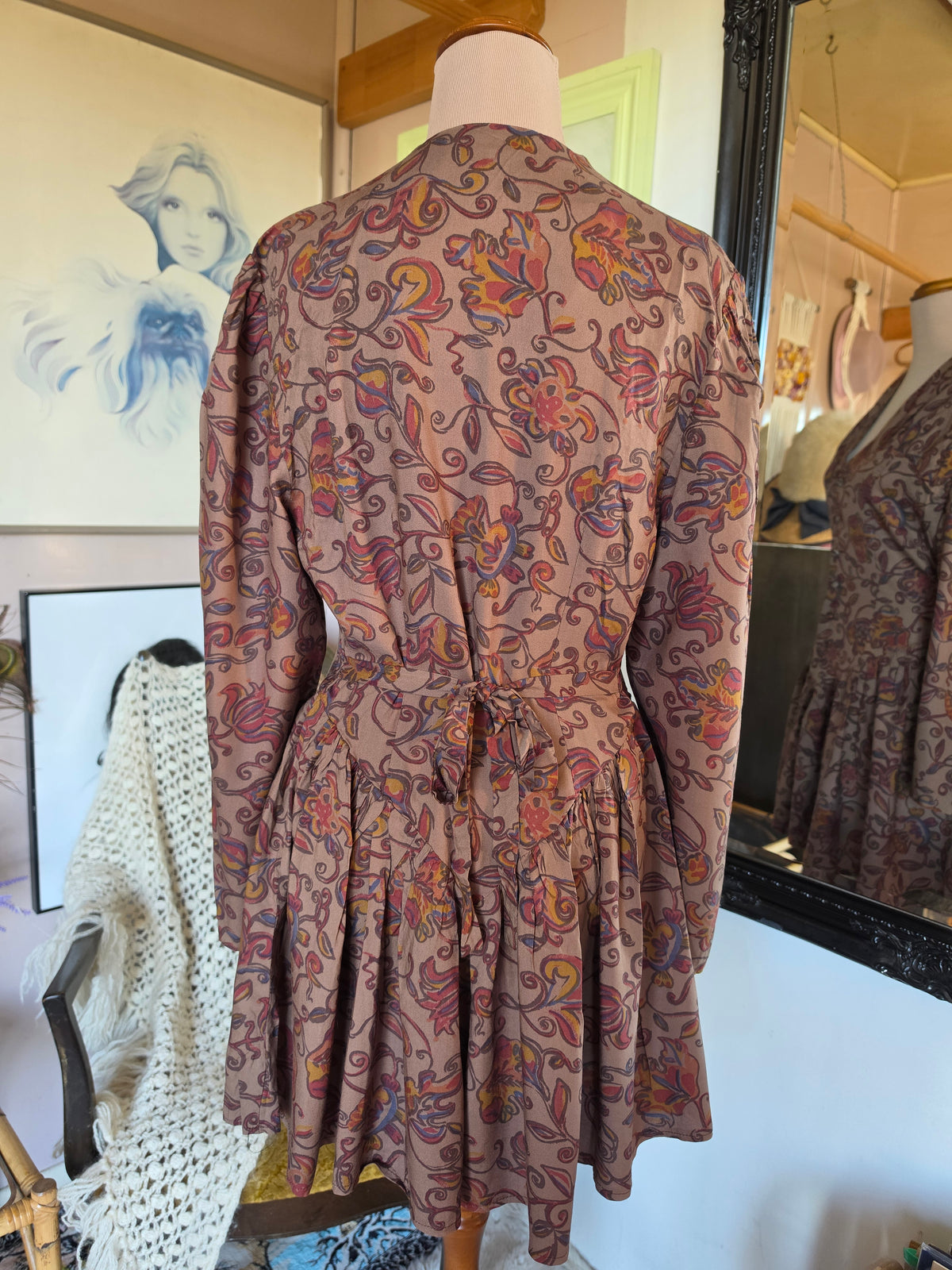 Vintage 1980s Kim London Paisley Drop-Waist Mini Dress - size 6-8