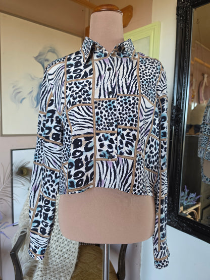 Vintage 1990s Concept Animal Print Multicolour Cropped Button Up - size 10-12