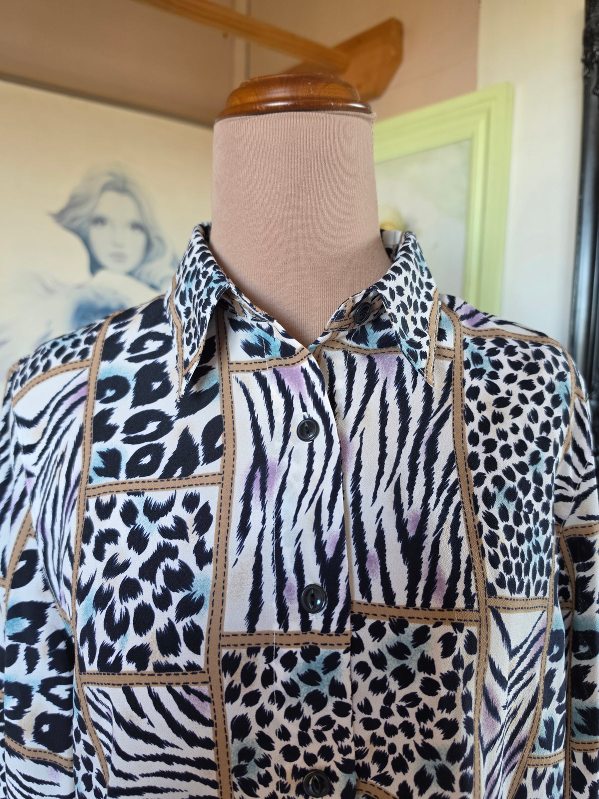 Vintage 1990s Concept Animal Print Multicolour Cropped Button Up - size 10-12