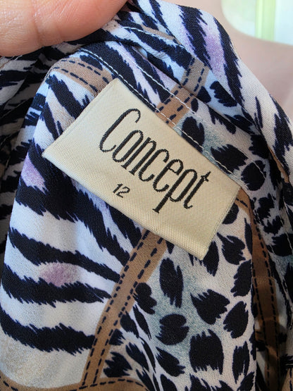 Vintage 1990s Concept Animal Print Multicolour Cropped Button Up - size 10-12