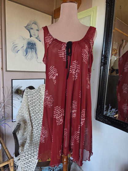 Vintage circa Y2K Art Style Scarlet Mesh Script Mini Dress - 10-14