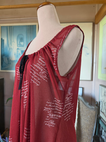 Vintage circa Y2K Art Style Scarlet Mesh Script Mini Dress - 10-14