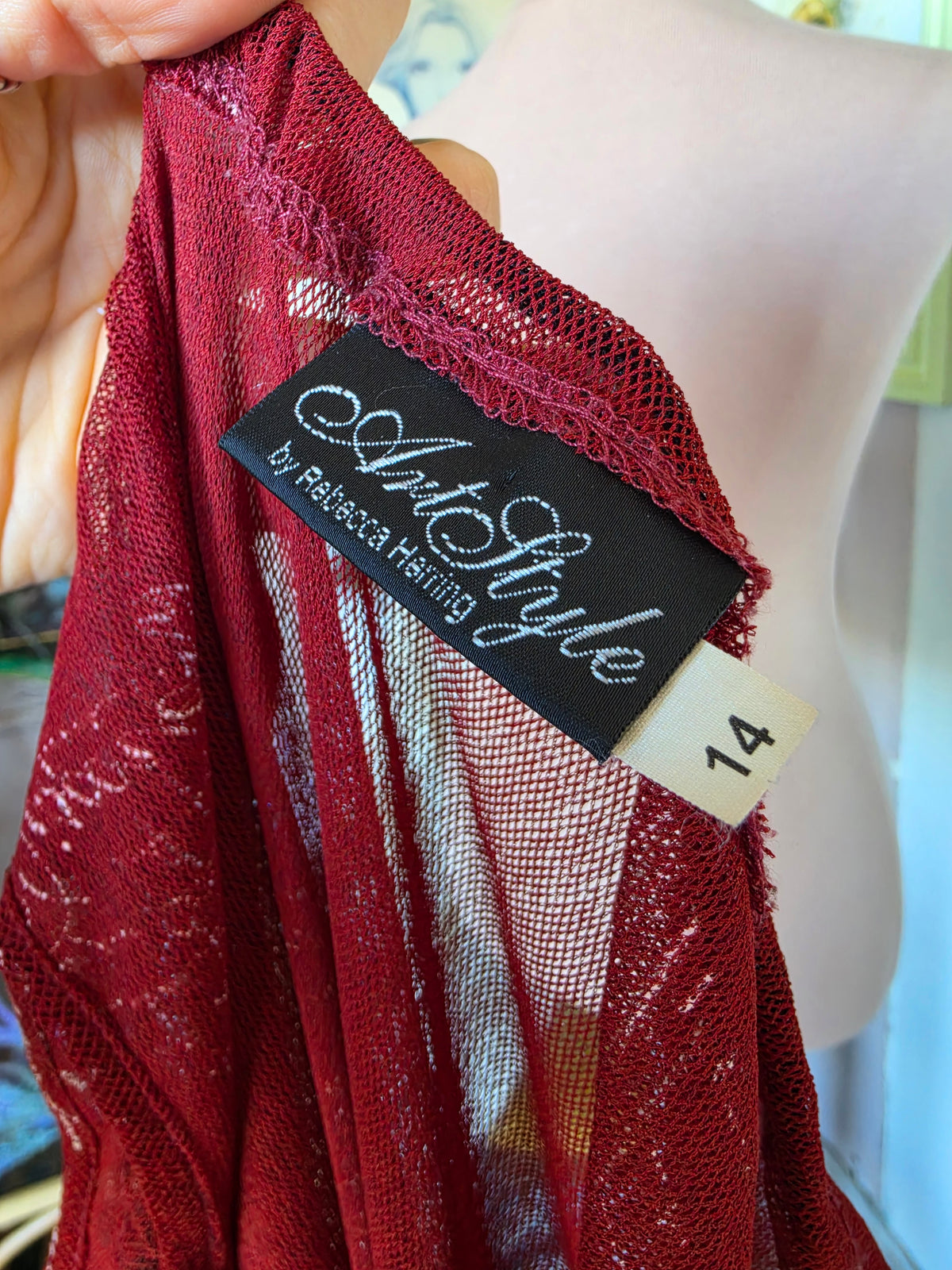 Vintage circa Y2K Art Style Scarlet Mesh Script Mini Dress - 10-14