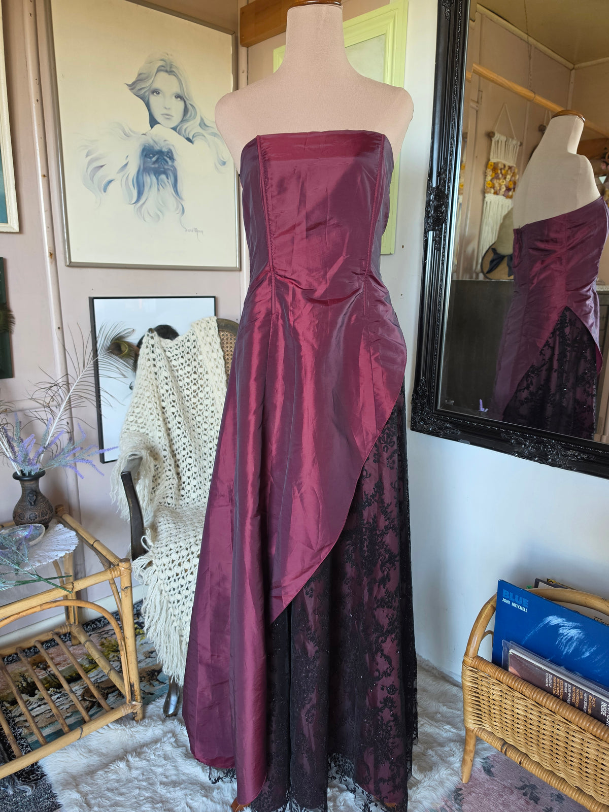 Vintage Y2K Staxs Dark Romantic Merlot Lace Ball Gown - 10-12