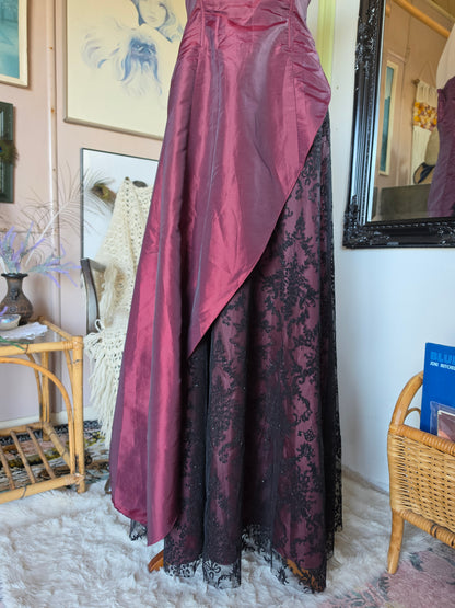 Vintage Y2K Staxs Dark Romantic Merlot Lace Ball Gown - 10-12