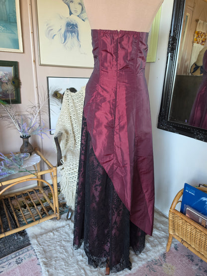 Vintage Y2K Staxs Dark Romantic Merlot Lace Ball Gown - 10-12
