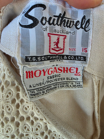 Vintage 1960s Southwell Cream Babydoll Crochet Mini Dress - size 8